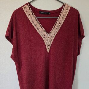 Merokeety Maroon Top with Cream embroidered collar size L